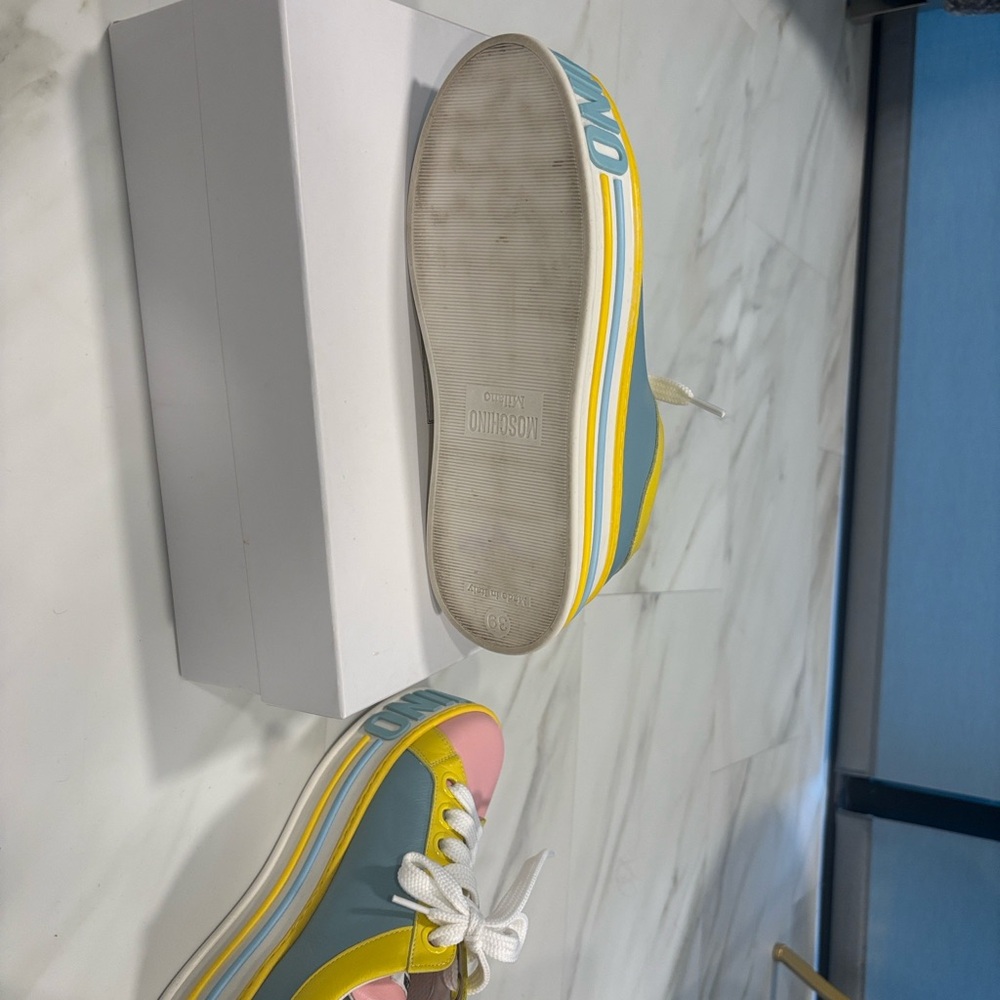 Moschino Pastel Pink Blue Yellow Platform Sneakers - Picture 6 of 8